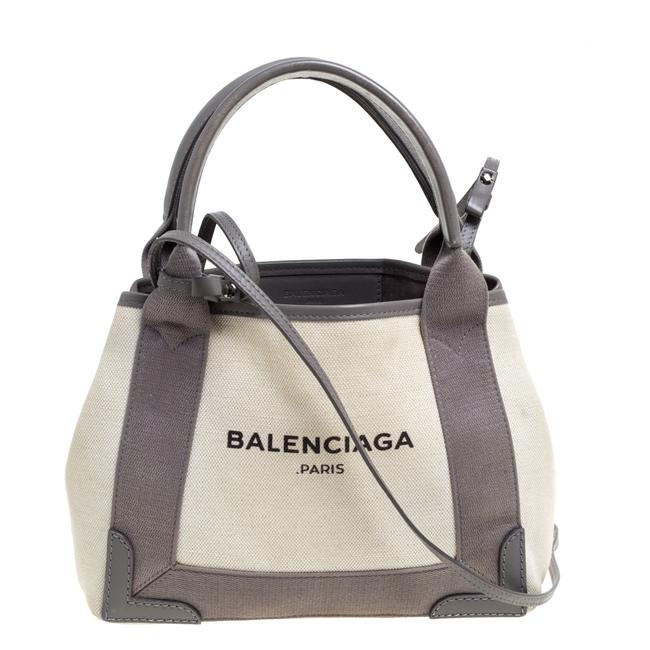 Balenciaga Cabas XS GreyWhite Canvas and Leather Tote