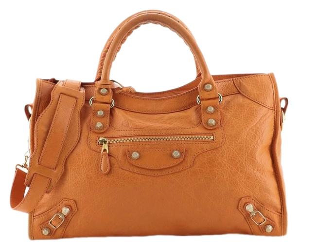 Balenciaga City Giant Studs Medium Orange Leather Satchel