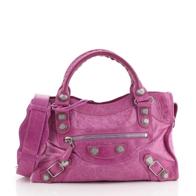 Balenciaga City Giant Studs Medium Pink Leather Shoulder Bag