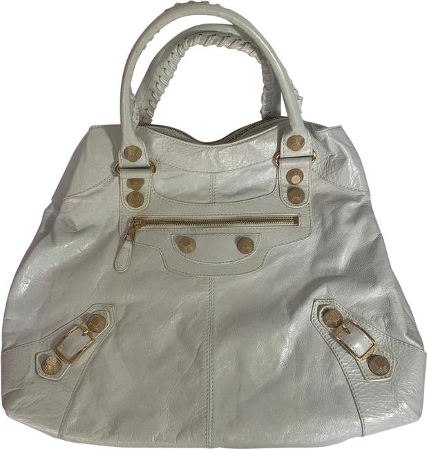 Balenciaga Classic Giant 21 Gold City White Lambskin Leather Hobo Bag
