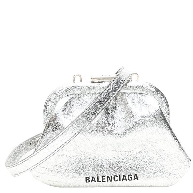 Balenciaga Clutch Silver Leather Cloud Coin Purse Shoulder Bag