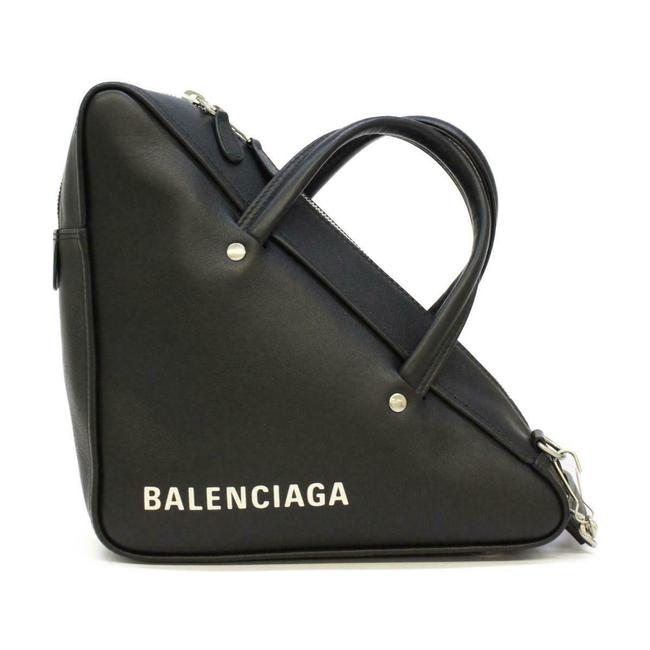 Balenciaga Crossbody Duffle 2way Triangle Black Leather Shoulder Bag