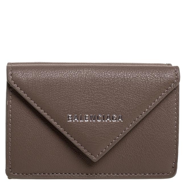 Balenciaga Dark Beige Leather Mini Papier Wallet