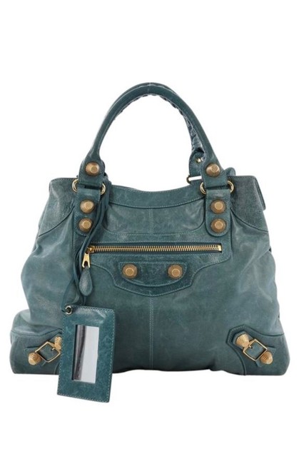 Balenciaga Emerald Green Blue Leather Satchel