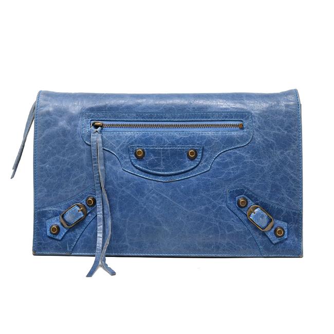 Balenciaga Envelope Blue Leather Clutch