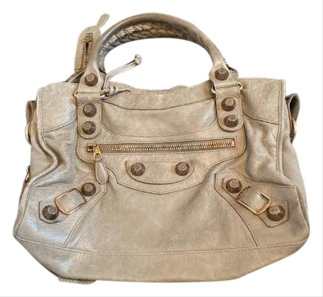 Balenciaga Giant City Rose Gold Taupe Lambskin Leather Satchel