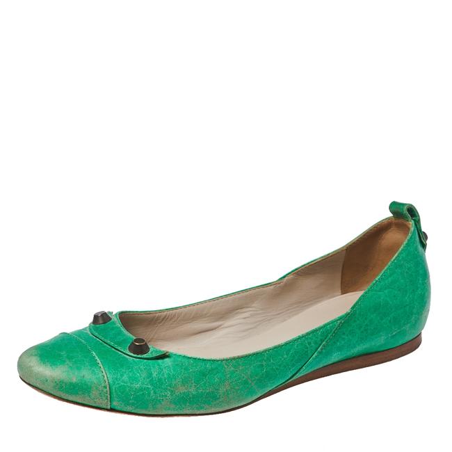 Balenciaga Green Leather Arena Studded Ballet385 Flats