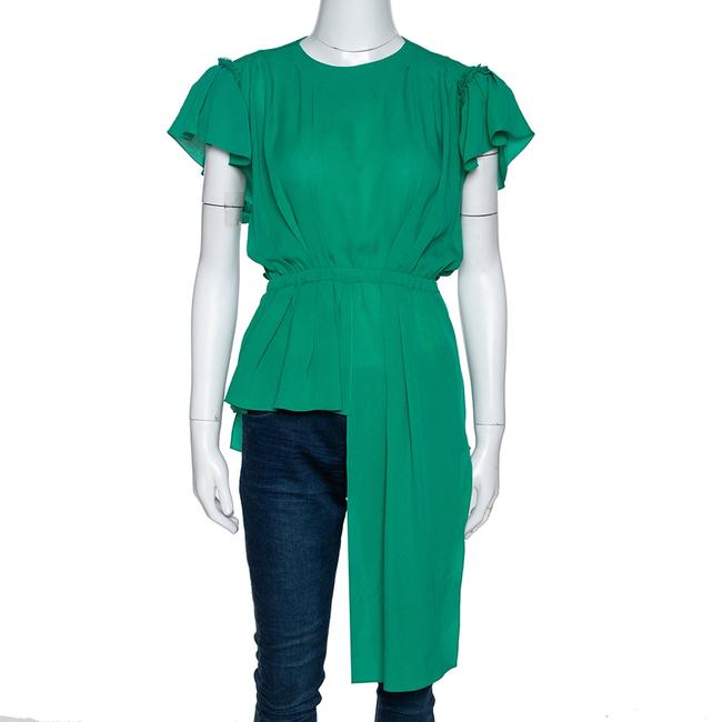 Balenciaga Green Silk Pleated Asymmetrical Blouse