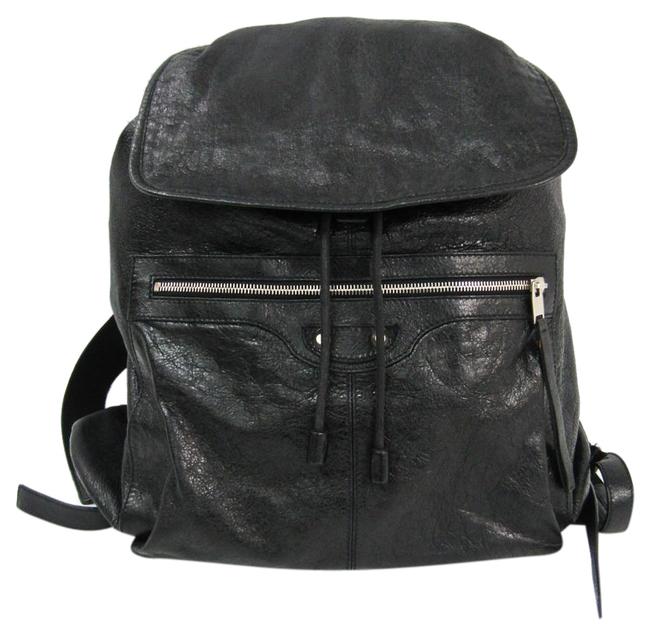 Balenciaga Green Traveler 340139 Unisex Black Leather Backpack