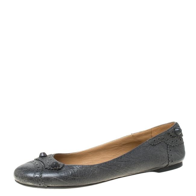 Balenciaga Grey Brogue Leather Arena Studded Ballet395 Flats