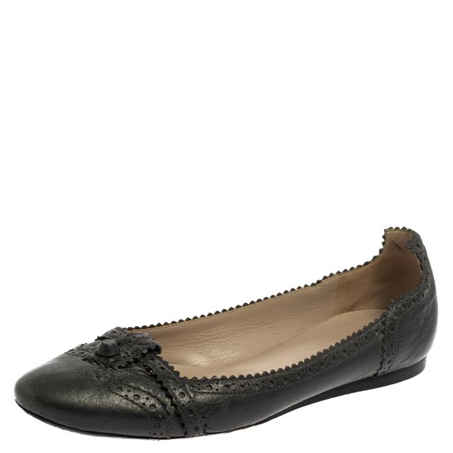 Balenciaga Grey Leather Coquelicot Brogue Ballet38 Flats