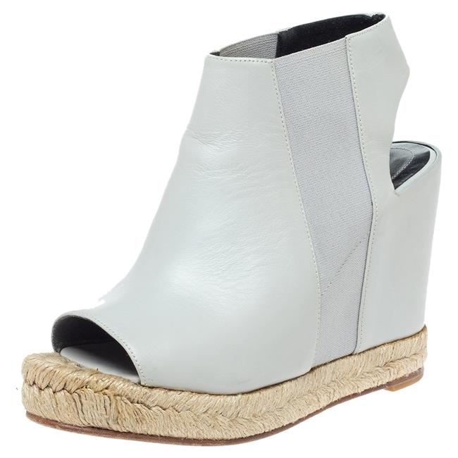 Balenciaga Grey Leather Espadrille Open Toe Slingback Wedge36 Sandals