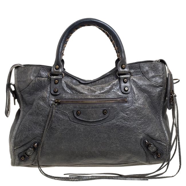 Balenciaga Grey Leather Rgh City Tote