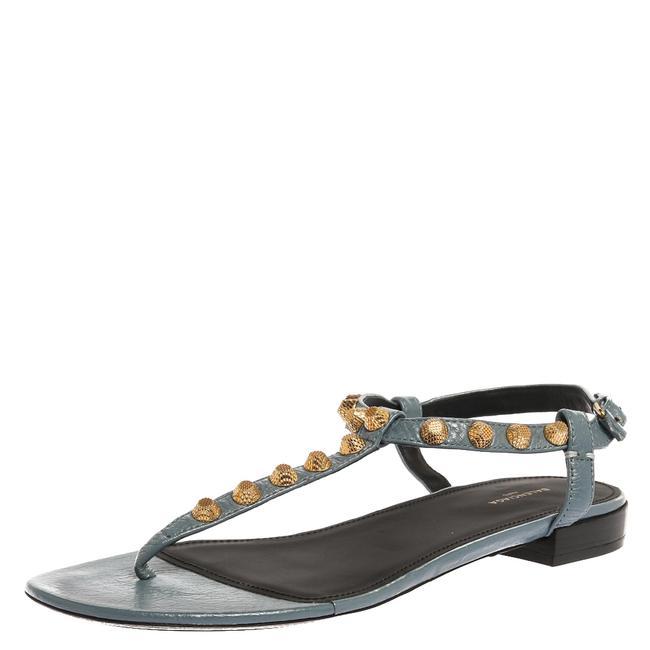 Balenciaga Grey Leather Studded Thong Flat39 Sandals