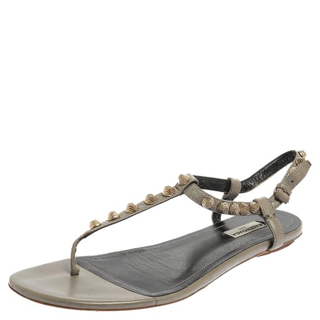 Balenciaga Grey Studded Leather Arena Thong Flat41 Sandals