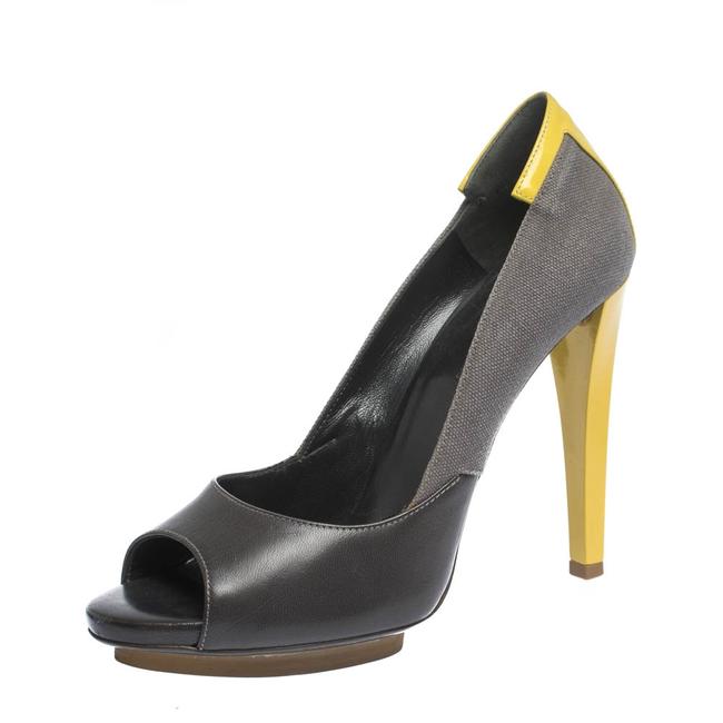 Balenciaga GreyYellow Canvas and Leather Peep38 Pumps