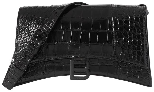 Balenciaga Hourglass Croc effect Leather Shoulder Bag