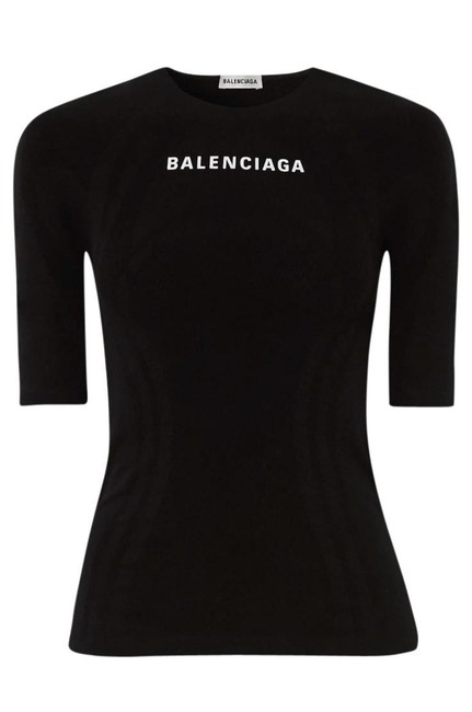 Balenciaga Jersey Black Logo Printed Stretchy Tee Shirt2 XS
