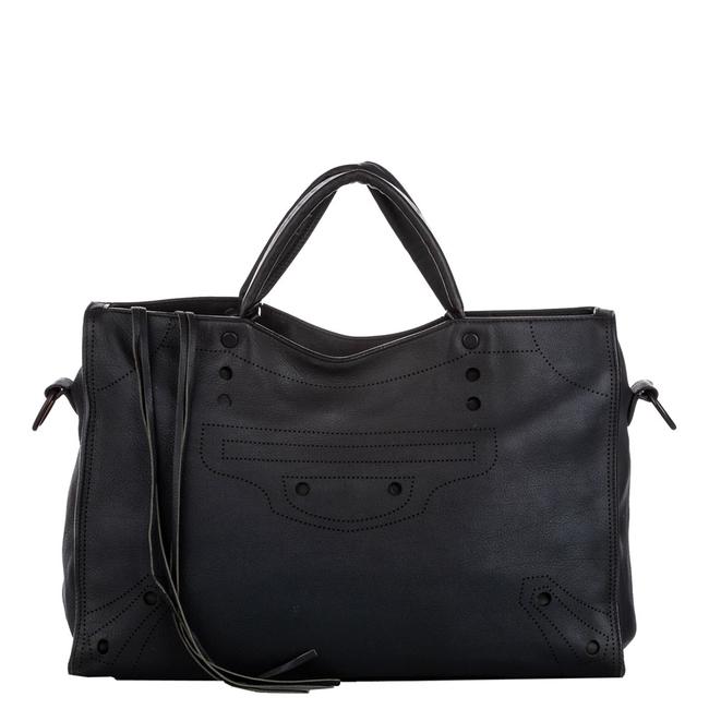 Balenciaga Leather Motocross Blackout City Bag Satchel