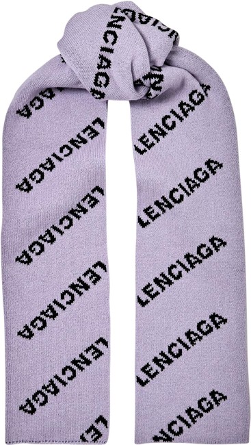 Balenciaga Lilac Logo Intarsia Wool Blend ScarfWrap