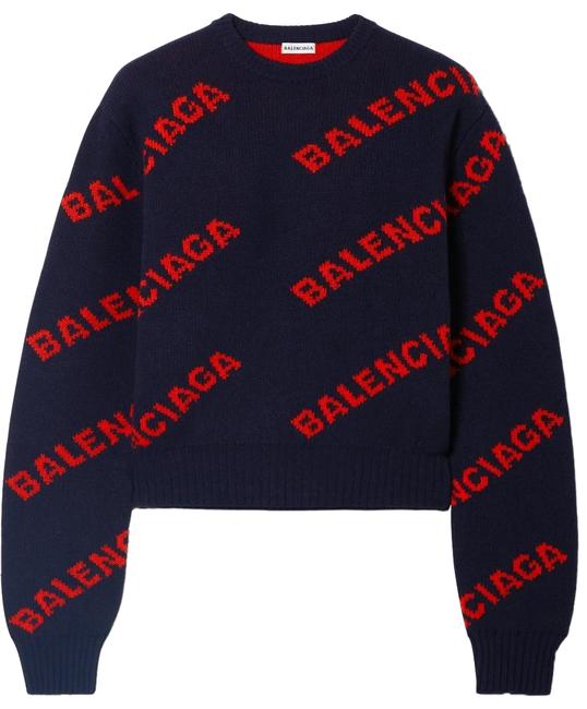 Balenciaga Logo Intarsia Wool Blend Sweater