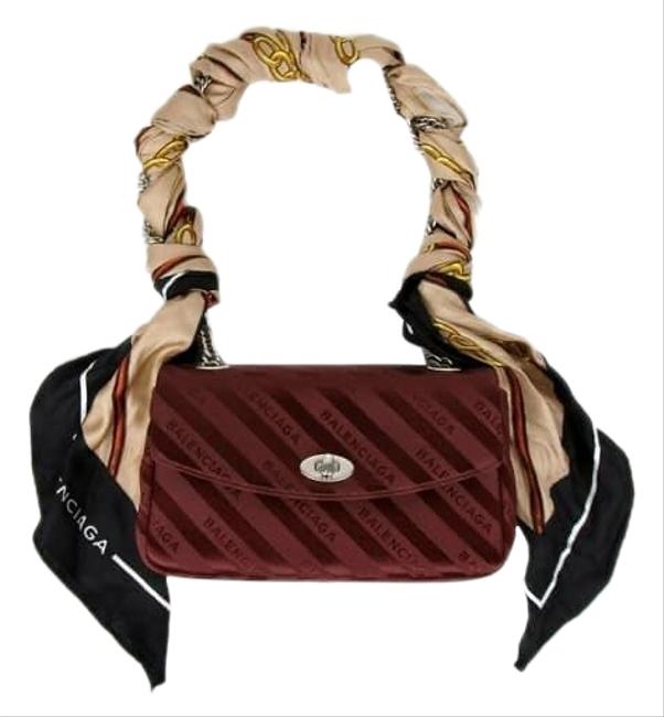 Balenciaga Logo Jacquard Foulard Burgundy Shoulder Bag