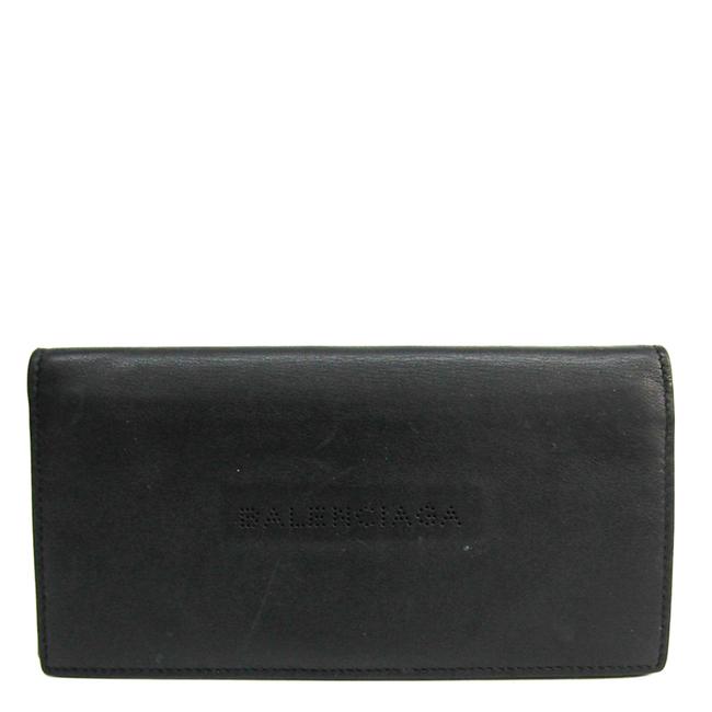 Balenciaga Long Black Leather Punching Logo Wallet