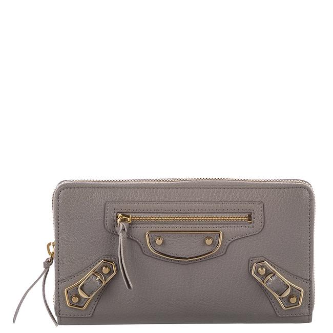 Balenciaga Long Gray Leather Classic Metallic Edge Wallet