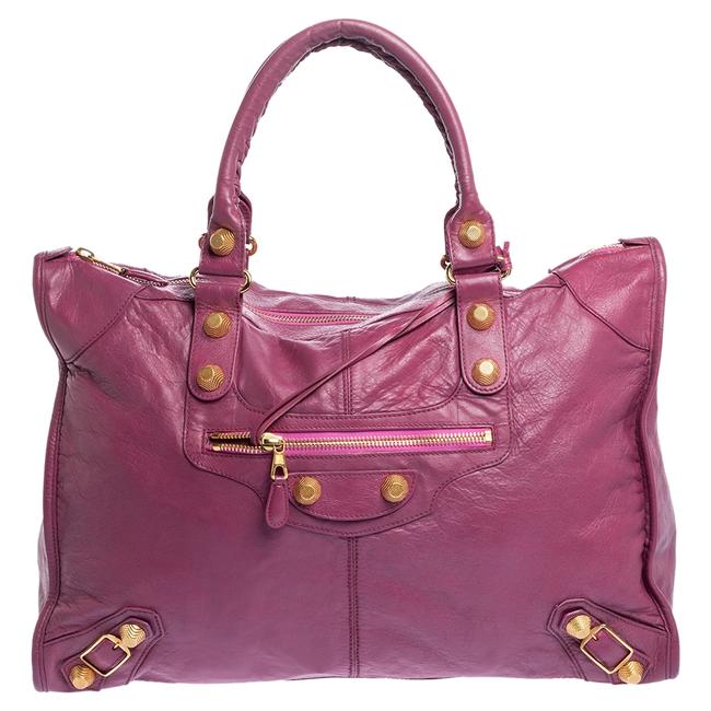 Balenciaga Magenta Leather Ggh Voyage Weekender Bag Tote