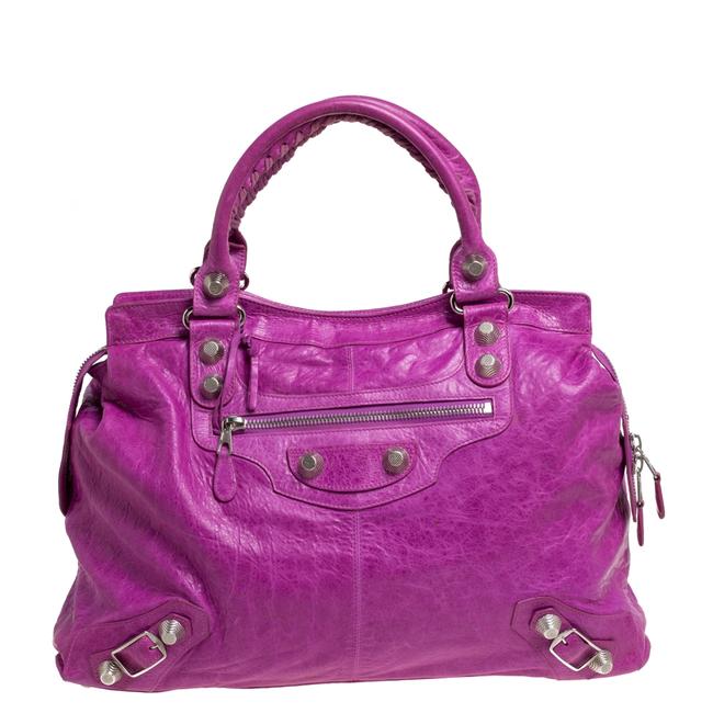 Balenciaga Magenta Leather Rtt Silver Giant Hardware Bag Tote
