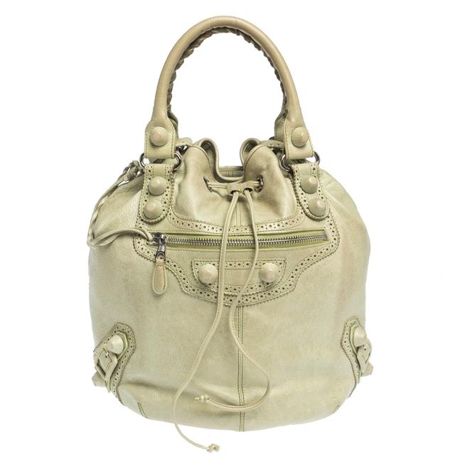 Balenciaga Mint Green Leather Gch 21 Pompon Hobo Bag
