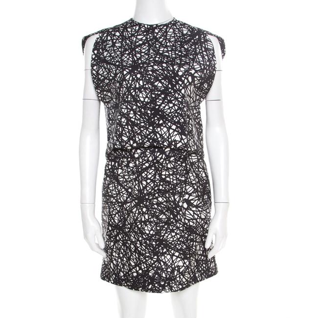Balenciaga Monochrome Scribbled Noise Print Drop Waist Belted Dress S Belt