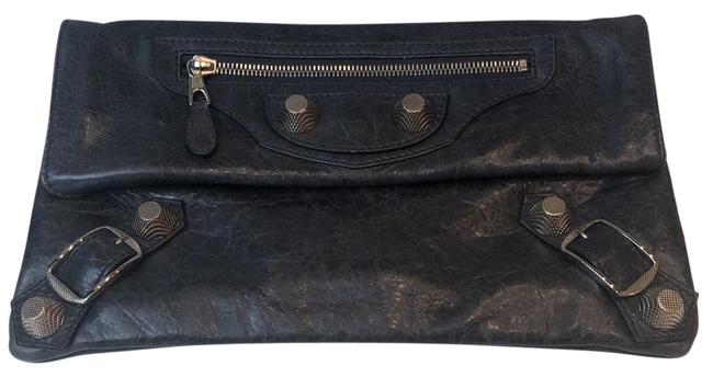 Balenciaga Motocross Giant Envelope Slate Grey Distressed Leather Clutch