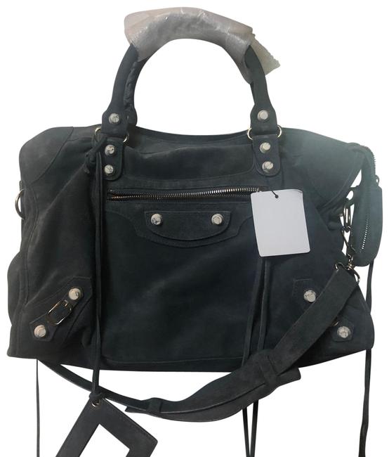 Balenciaga Motorcross Grey Suede Satchel