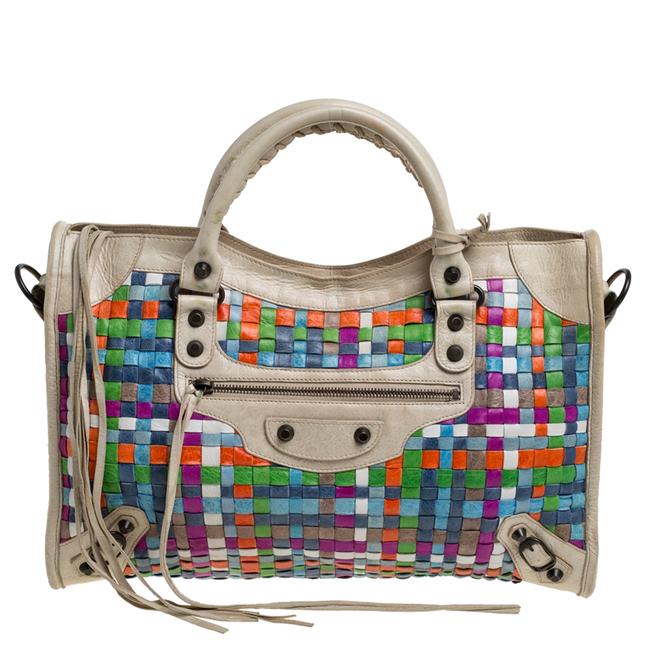 Balenciaga Multicolor Lattice Woven Leather Rh City Tote