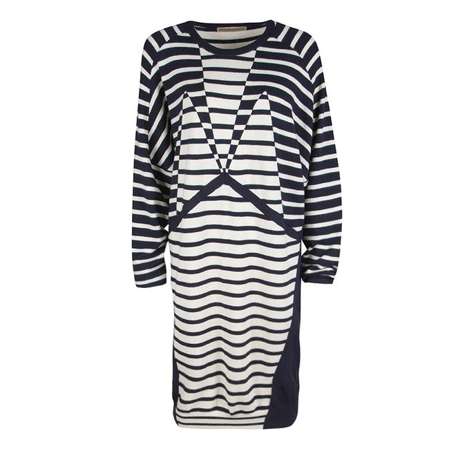 Balenciaga Navy Blue and Cream Striped Silk Cashmere Dress M SweaterPullover