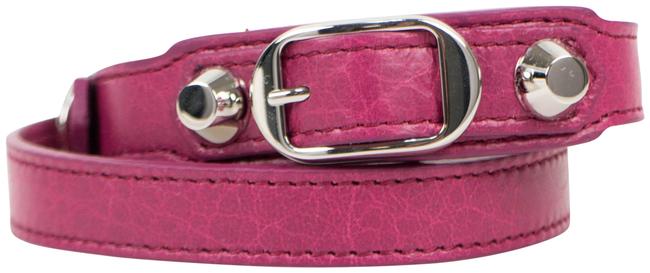 Balenciaga Pink Leather Studded Two Loop Bracelet