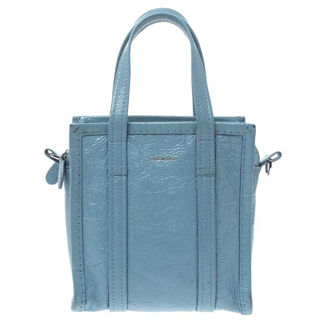 Balenciaga Powder Blue Crinkled Leather Xxs Tote
