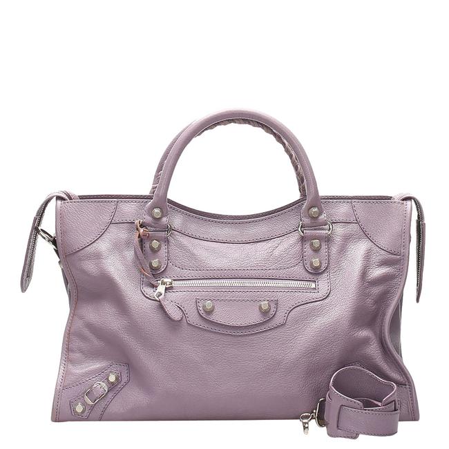 Balenciaga Purple Leather Motocross Giant City Bag Tote