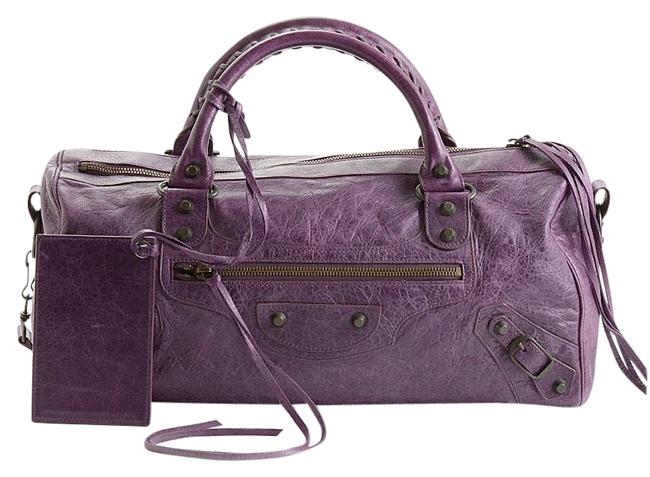 Balenciaga Rdc10987 Twiggy Purple Lambskin Leather Tote