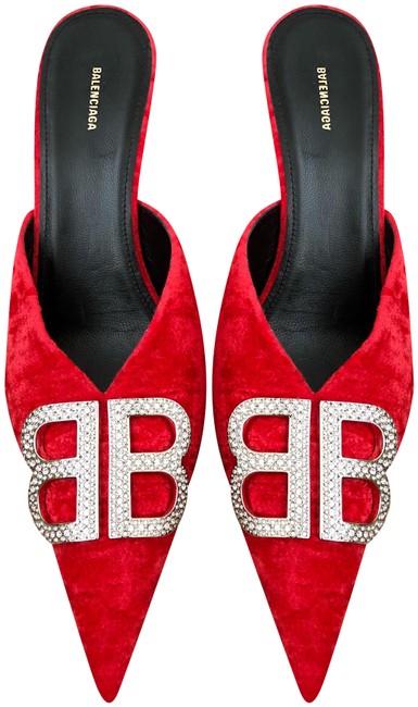 Balenciaga Red 2019 Velvet MulesSlides Narrow