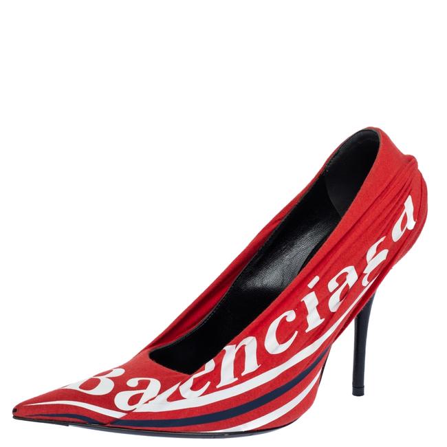 Balenciaga Red Fabric and Leather Knife Logo Pointed37 Pumps