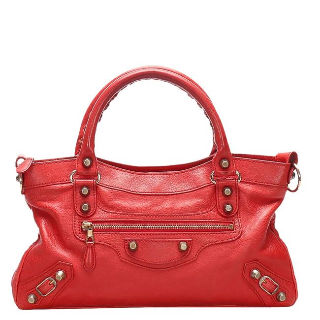 Balenciaga Red Leather Motocross Giant First Bag Tote