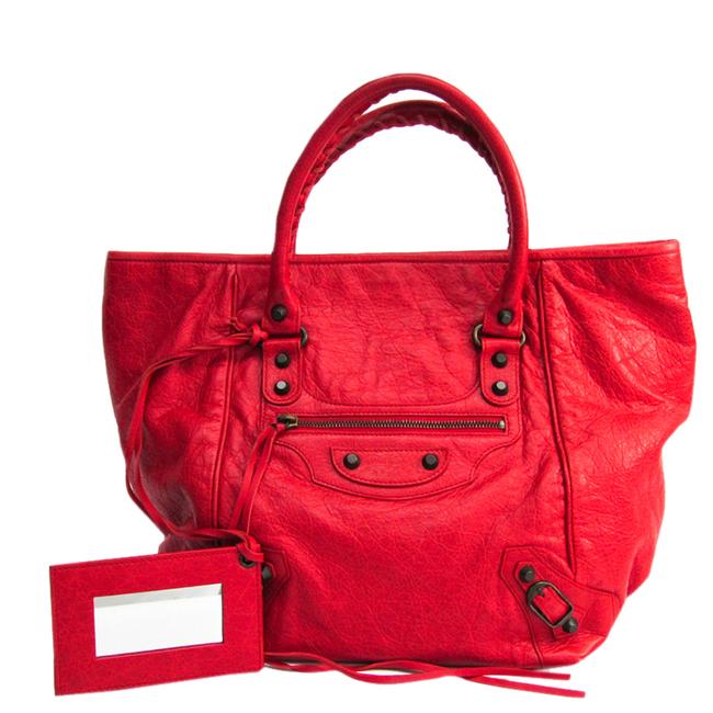 Balenciaga Red Leather Sunday S Tote