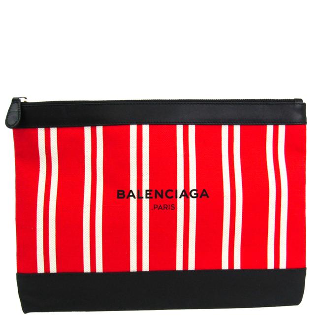 Balenciaga RedBlack Leather and Canvas Navy Clip M Bag Clutch