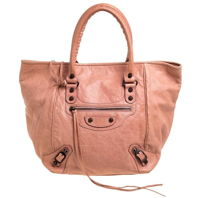 Balenciaga Rose Peach Leather Sunday Rh Tote