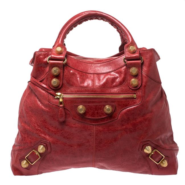 Balenciaga Rouge Cardinal Leather Ggh Brief Bag Tote