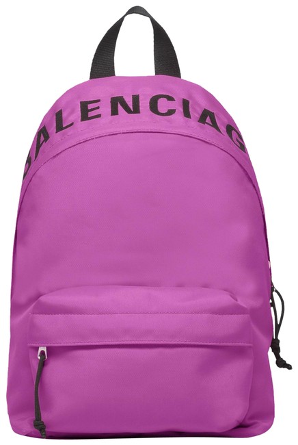 Balenciaga Small Wheel Logo Fuchsia Black Handle Shoulder Pink Nylon Backpack