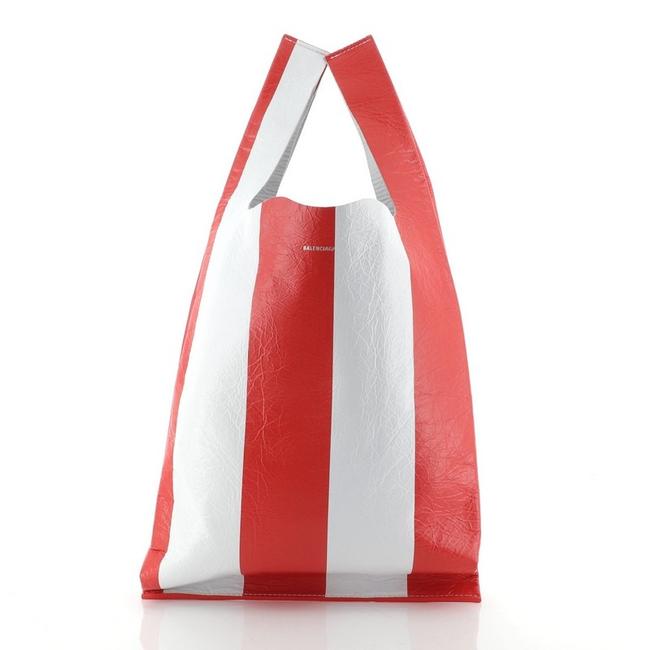 Balenciaga Supermarket Striped Medium Red White Leather Shoulder Bag