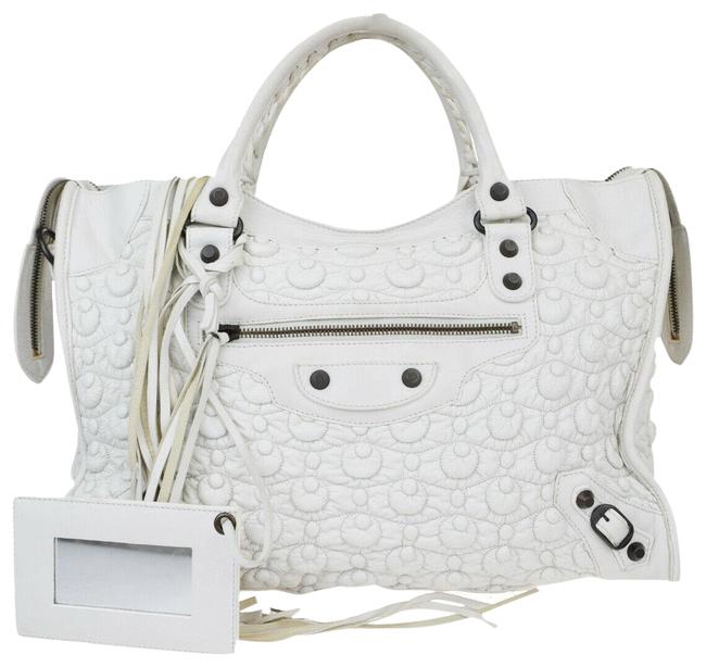 Balenciaga The City White Leather Satchel
